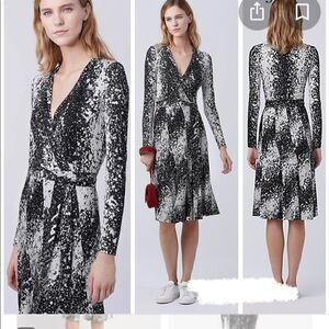 Diane Von Furstenberg Lilyann Print Silk Wrap Dress In Black White sz 0